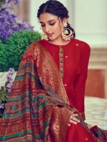 Red Dola Jacquard Silk Designer Salwar Kameez